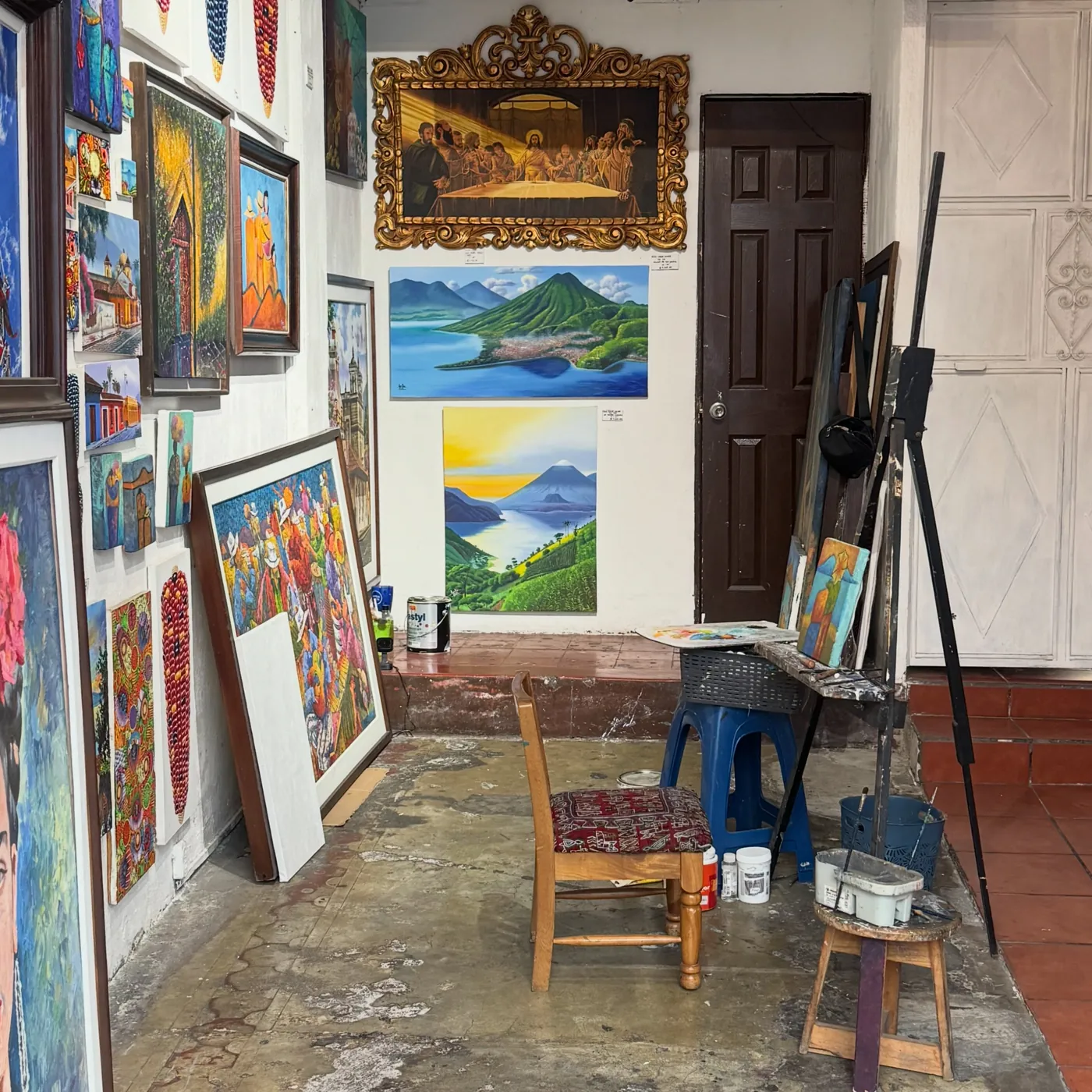 Art studio full of paintings