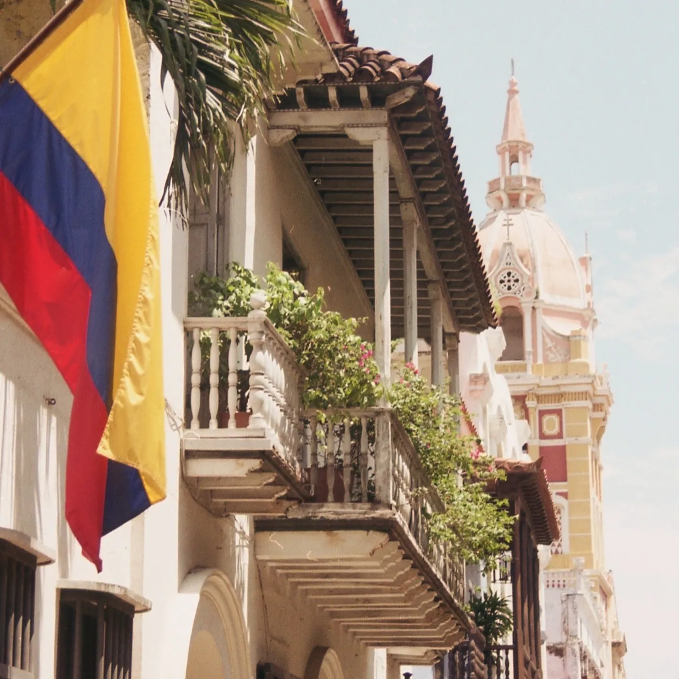 A white balcony and a Colombian flag, Colombia