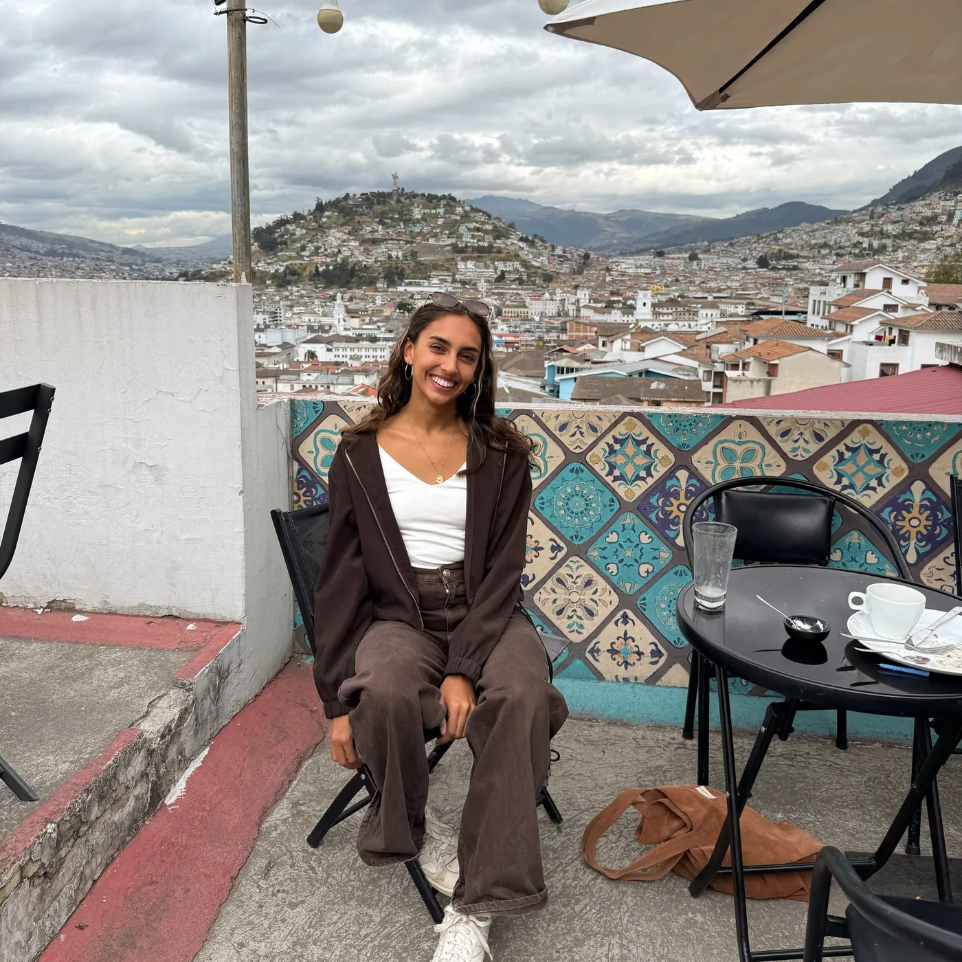 Natasha on a rooftop above Quito