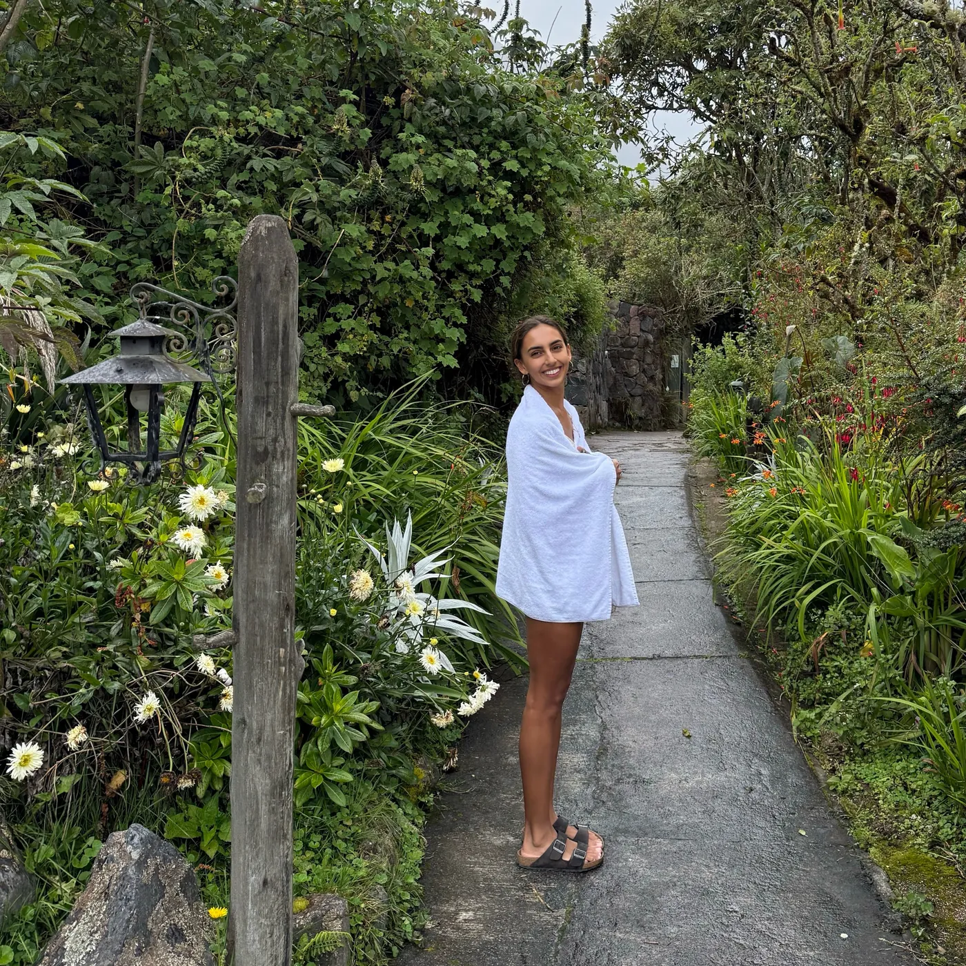 Natasha on a garden path, Ecuador