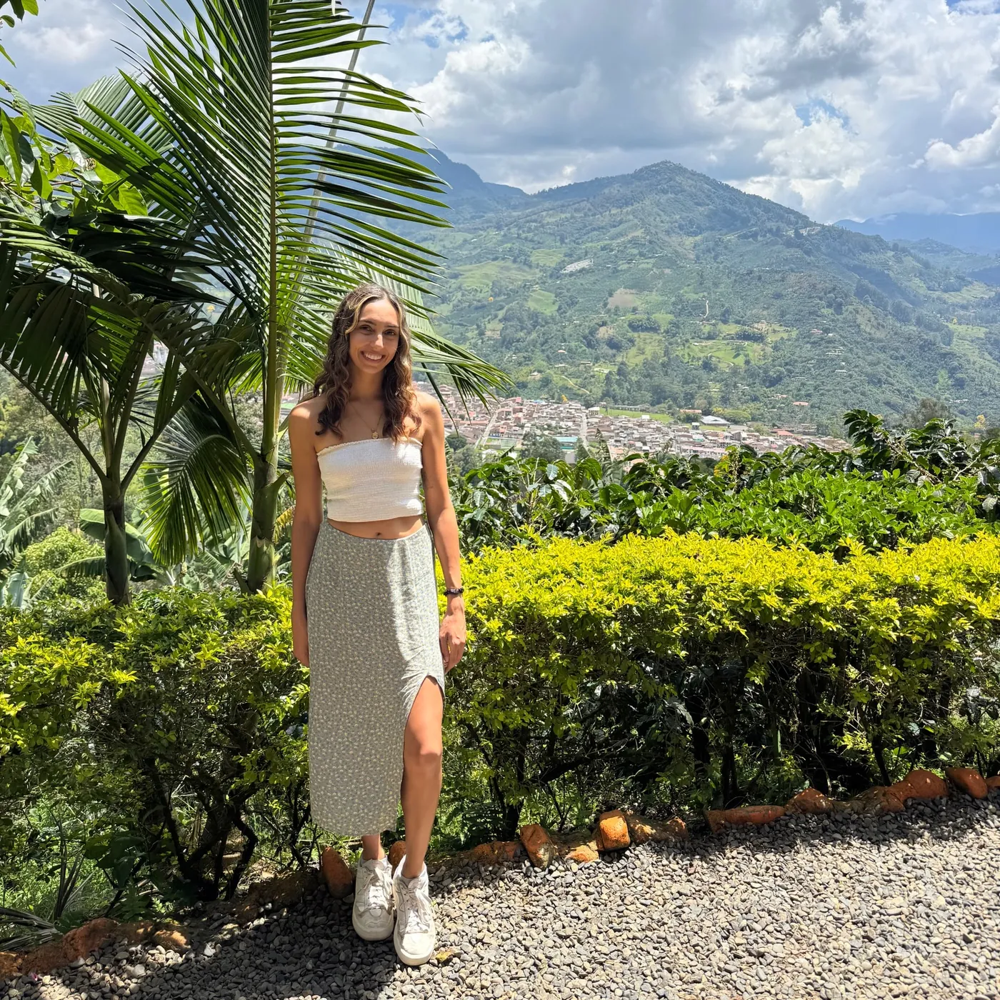 Natasha among coffee plants above Jardín