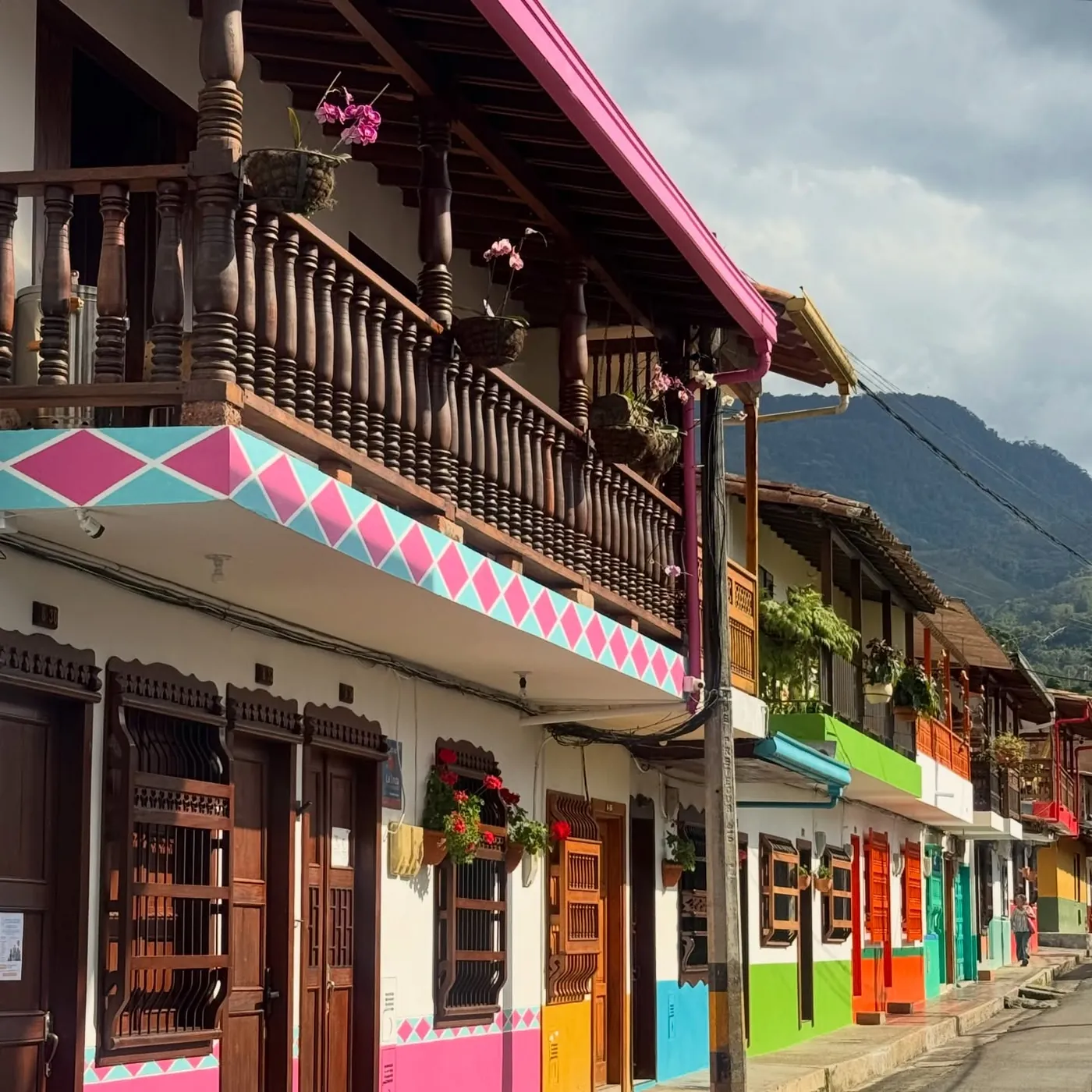 Colourful wooden balconies in Jardín